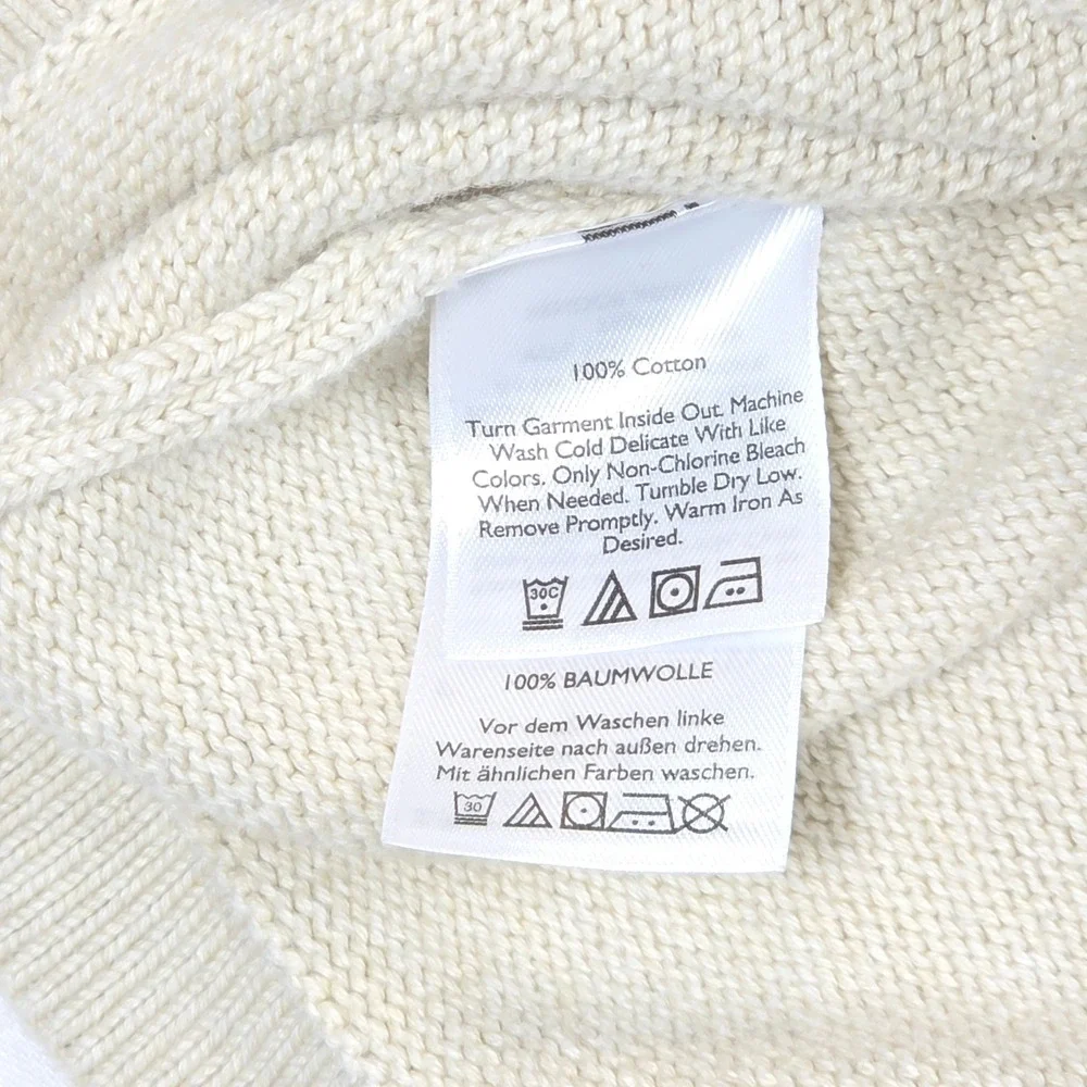 Eddie Bauer Mens Quarter Zip Sweater Small Grey Cream Striped 100% Cotton Knit